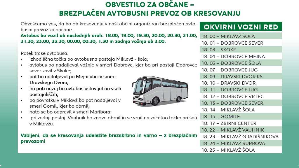 VOZNI RED BREZPLAČNEGA AVTOBUSNEGA PREVOZA V ČASU KRESOVANJA